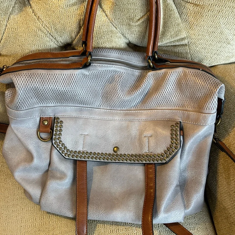 Antik Kraft Gray & Brown Vegan Leather Satchel Shoulder Bag Crossbody Strap - Picture 5 of 12